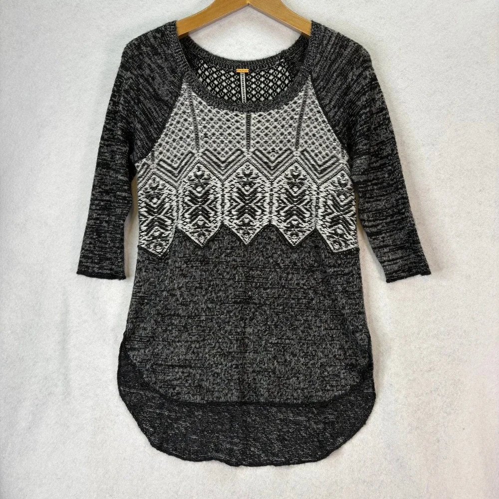 Free People‎ Black Avalanche Swit Knit Tunic Sweater Womens XS/S Boho Wool Blend